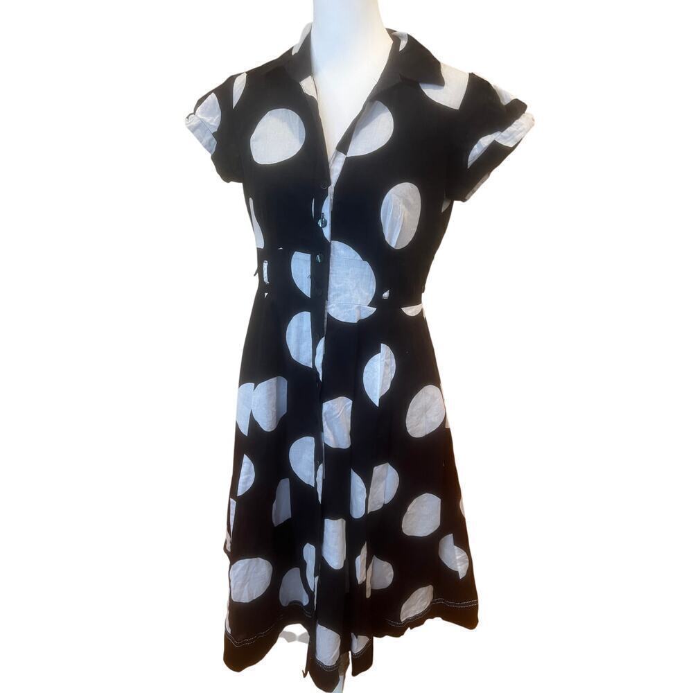 ROBBIE BEE PINUP MIDI BUTTON UP  POLKA DOT DRESS WOMENS SIZE 8